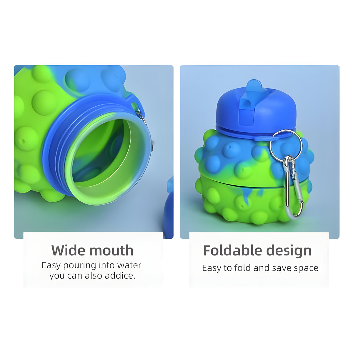 Green Dotted Folding Silicone Water Bottle