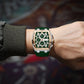 Men's Quartz Chronograph Silicone Watch – Silver & Rose Gold Case, Green Dial