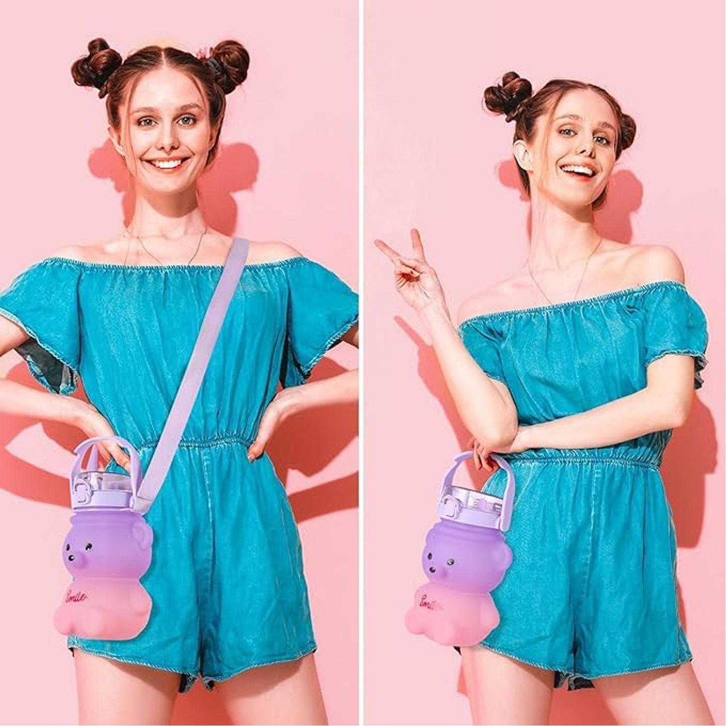 Cute Bear Straw Bottle 1000ml