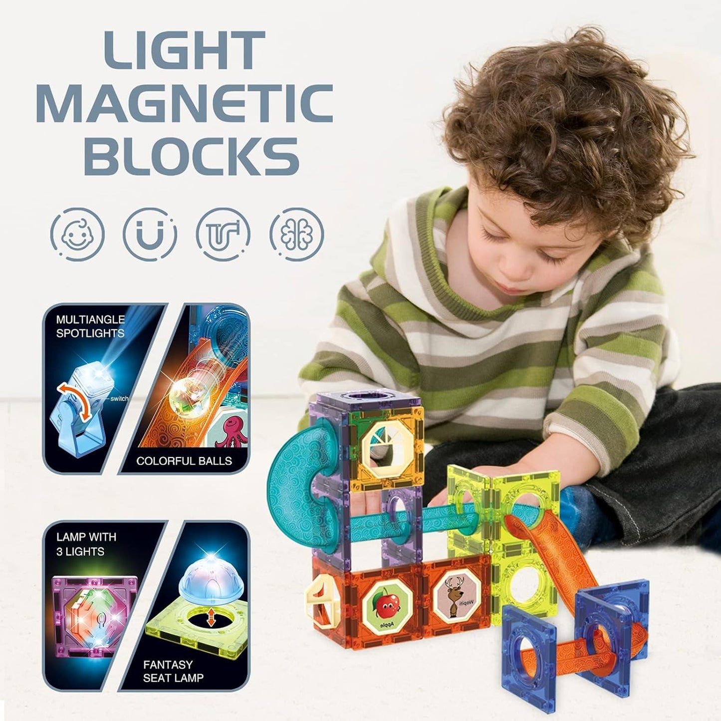 Magnetic Tiles Building Blocks with LED Lights (75Pcs)
