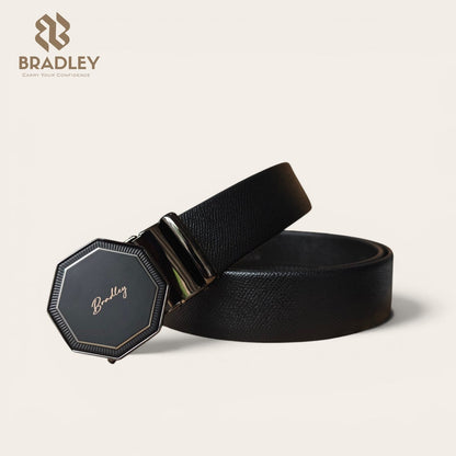 Leather Hexagonal Auto-Lock Belt With A Bordered Buckle