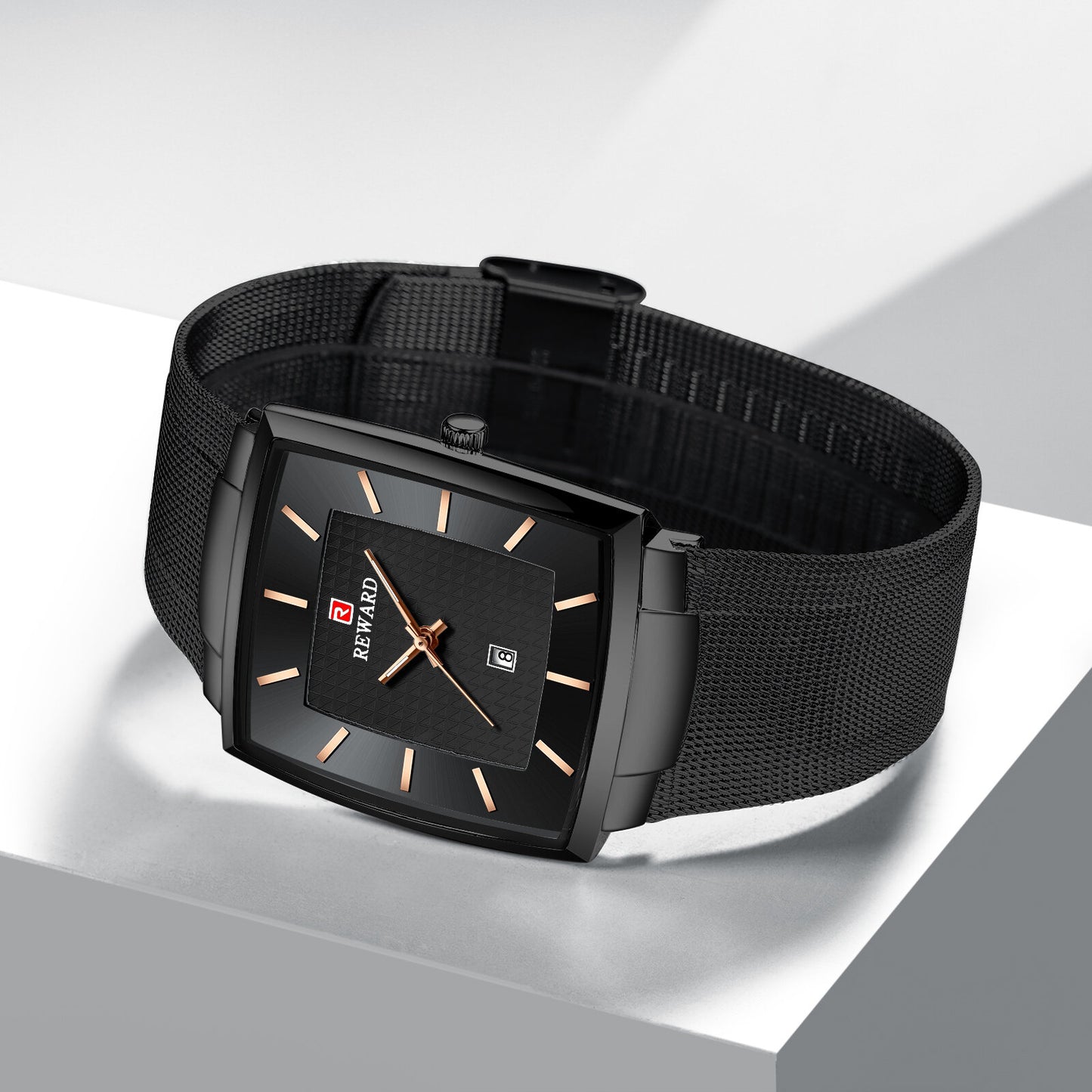 Reward Men's Rectangular Mesh Quartz Watch Black