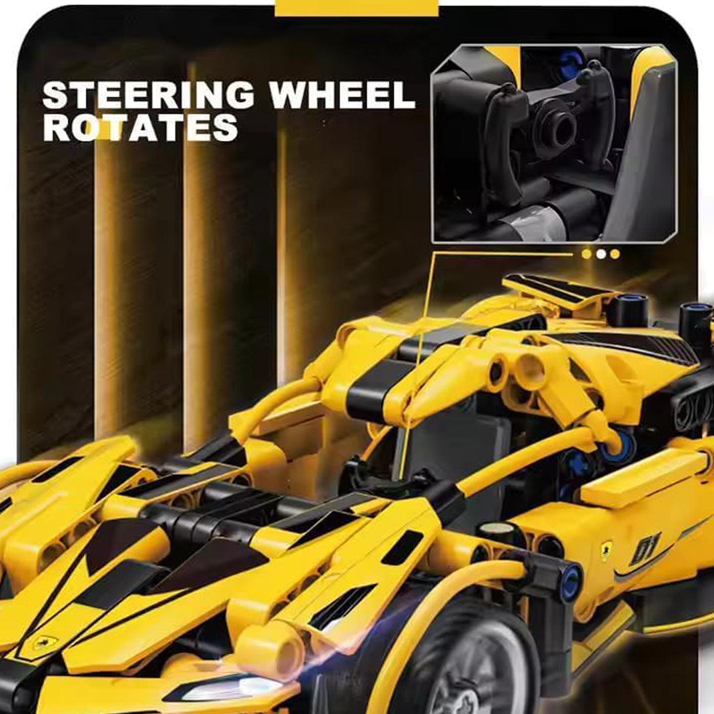 Yellow Ferrari 1:18 Scale Racing Pull-Back SuperCar Building Blocks Set