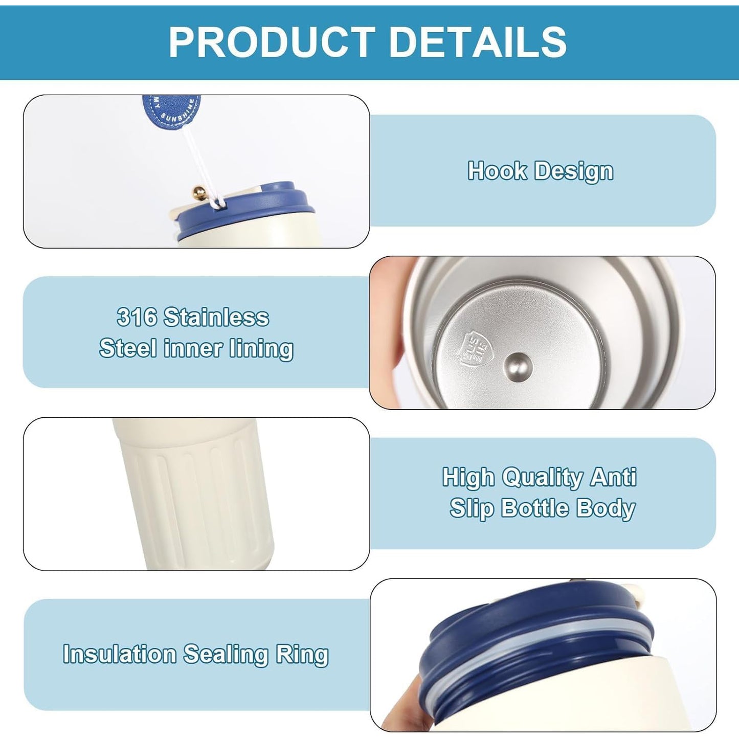 460ml Coffee Travel Mug With Temperature Display (White Blue)