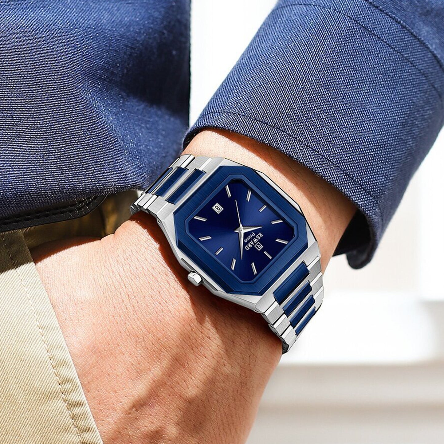 Reward Prime Men's Analog Quartz Watch – Silver & Blue