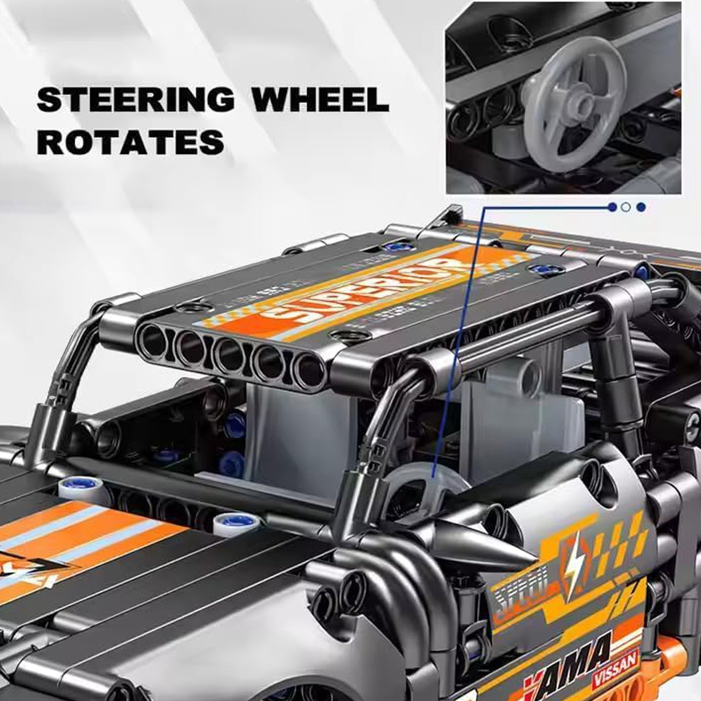 Orange Mustang 1:18 Scale Racing Pull-Back SuperCar Buliding Blocks Set