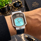 Men’s Ultra-Slim Diamond Watch Aqua Blue, Navy & Silver