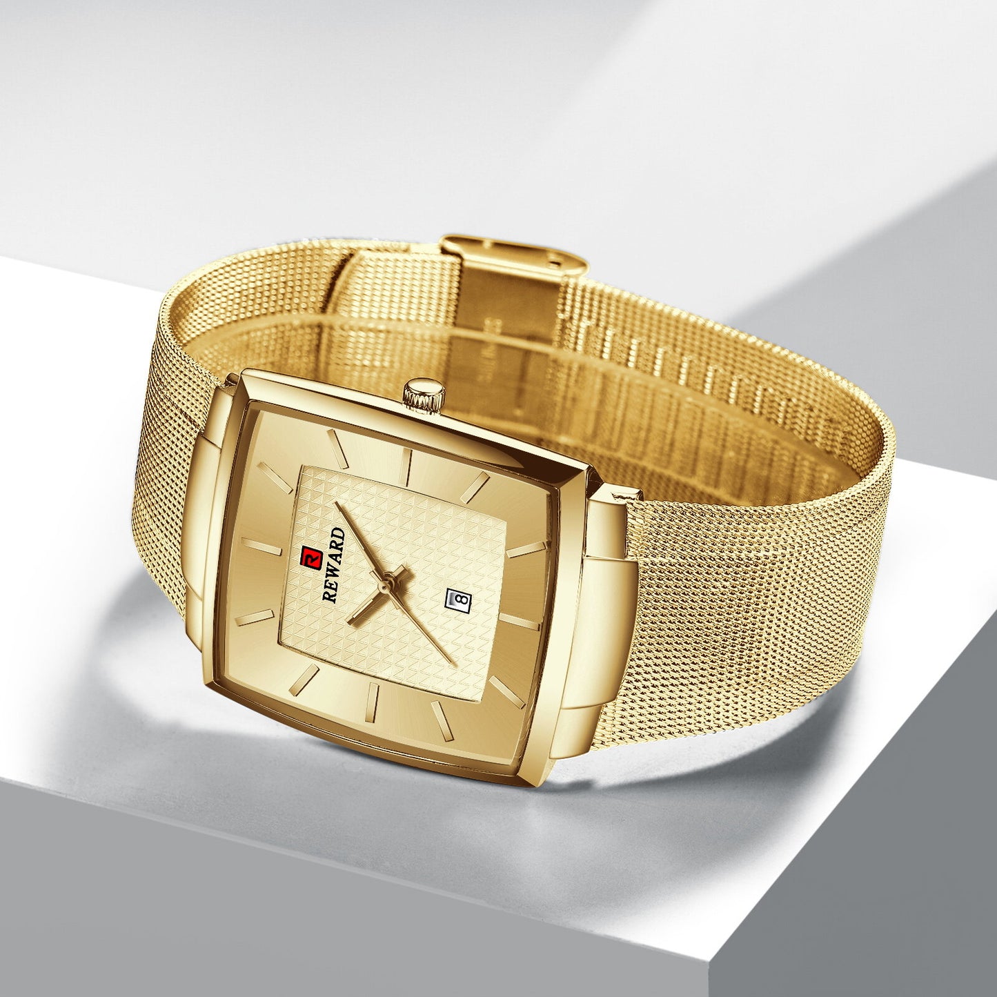 Reward Golden Rectangular Fashion Quartz Wristwatch For Men
