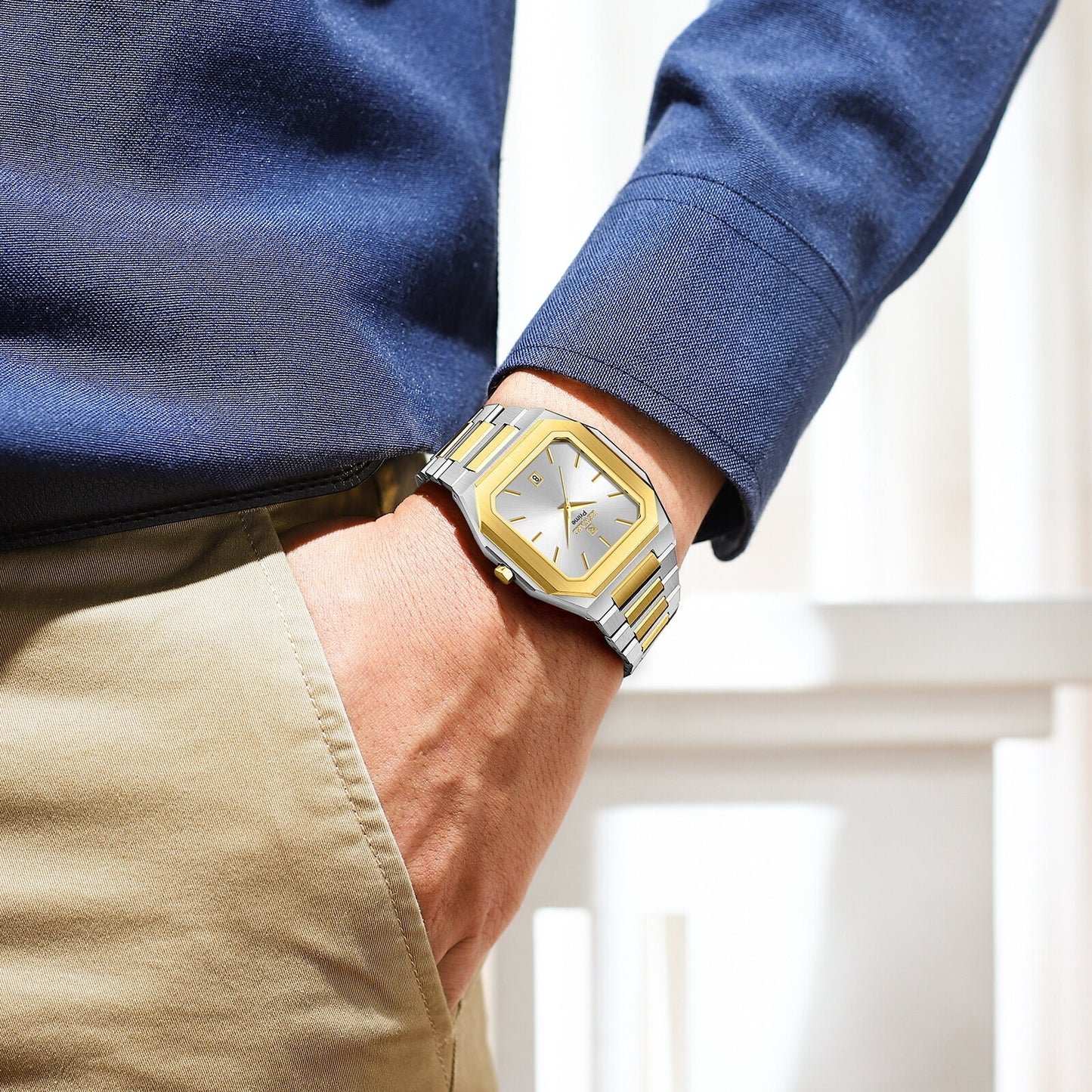 Reward Prime Men's Analog Quartz Watch – Golden & Silver