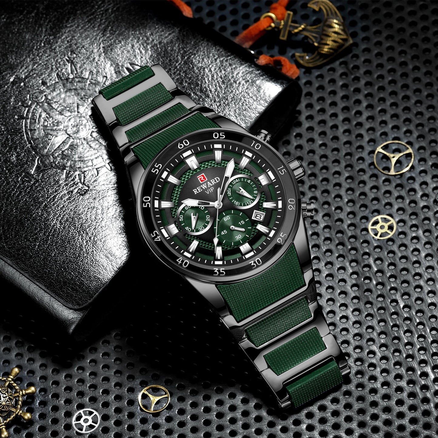 Reward VIP Luxury Chronograph Men’s Quartz Watch – Green Dial Edition
