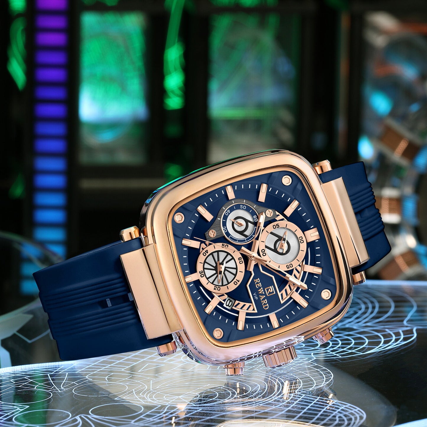 Reward VIP Analog Blue Square Dial Men's Watch
