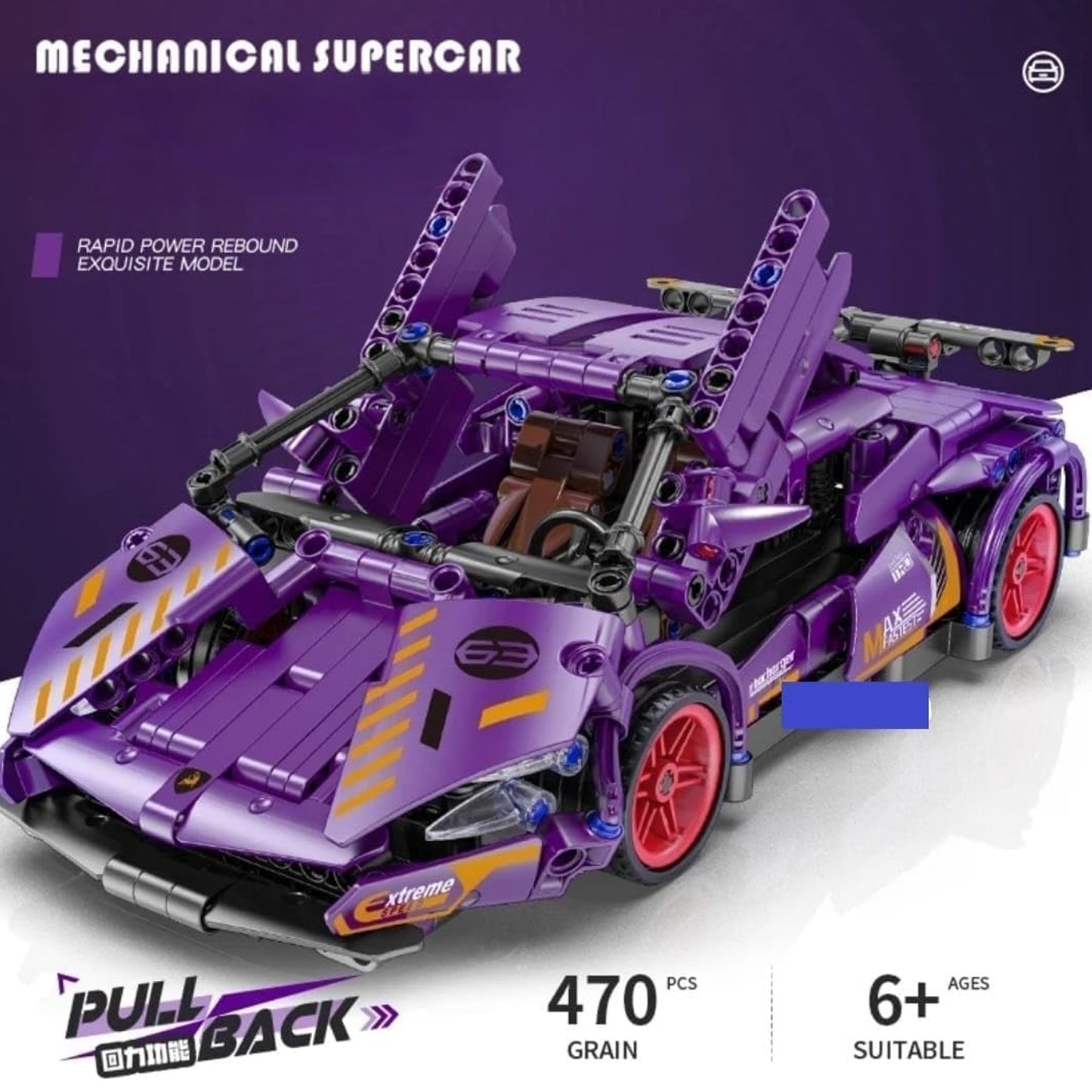 Purple Lambo 1:18 Scale Racing Pull-Back SuperCar Building Blocks Set