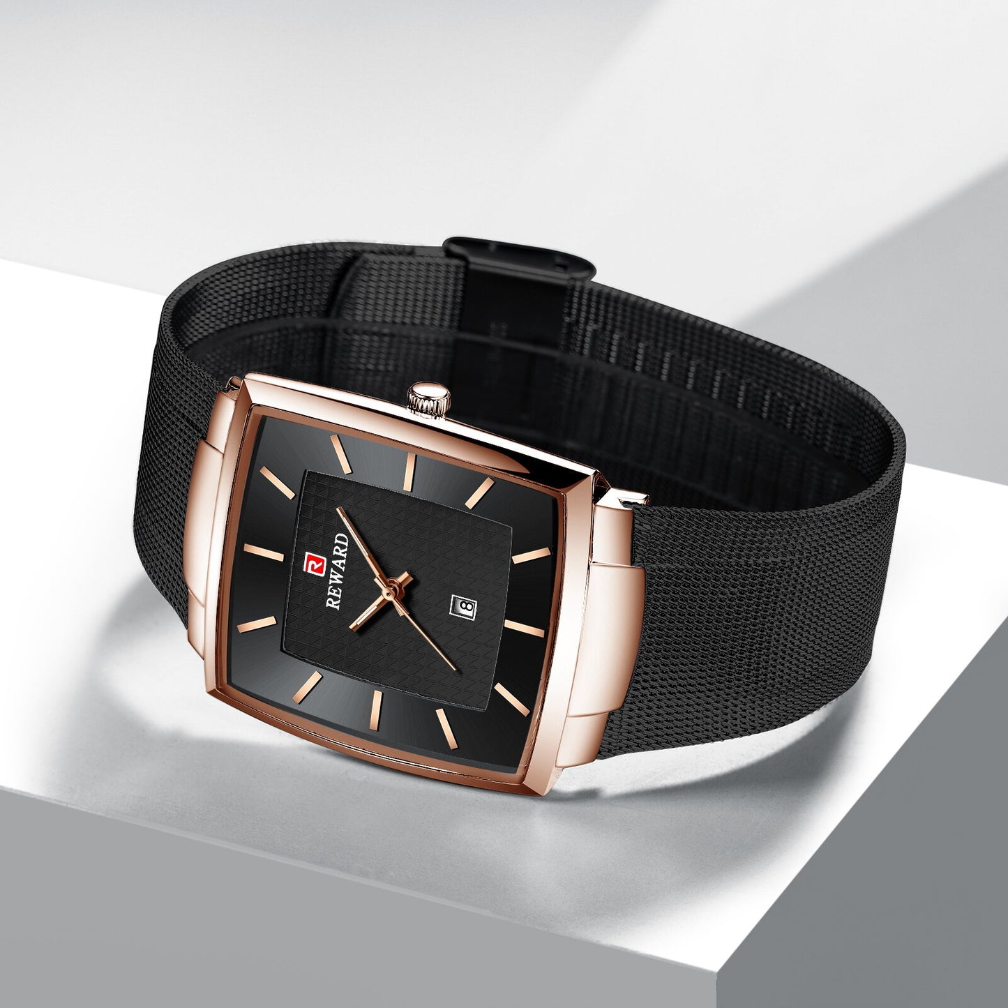 Reward Ultra Slim Black & Rose Gold Mesh Strap Analog Men's  Watch