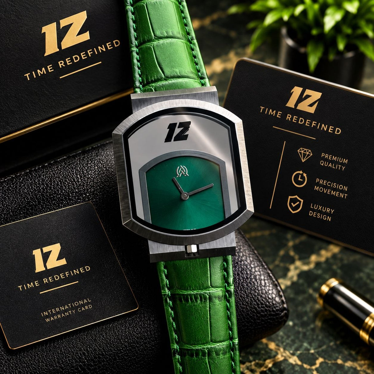 Ultra-Slim Men’s Watch Black-Green