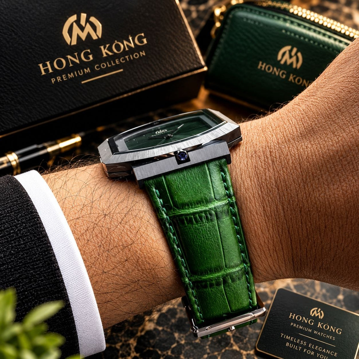 Ultra-Slim Men’s Watch Black-Green
