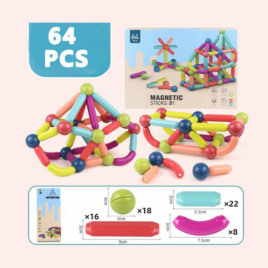 Magnetic Sticks Building Blocks Kids Toys (64 Pcs Sticks-Ball)