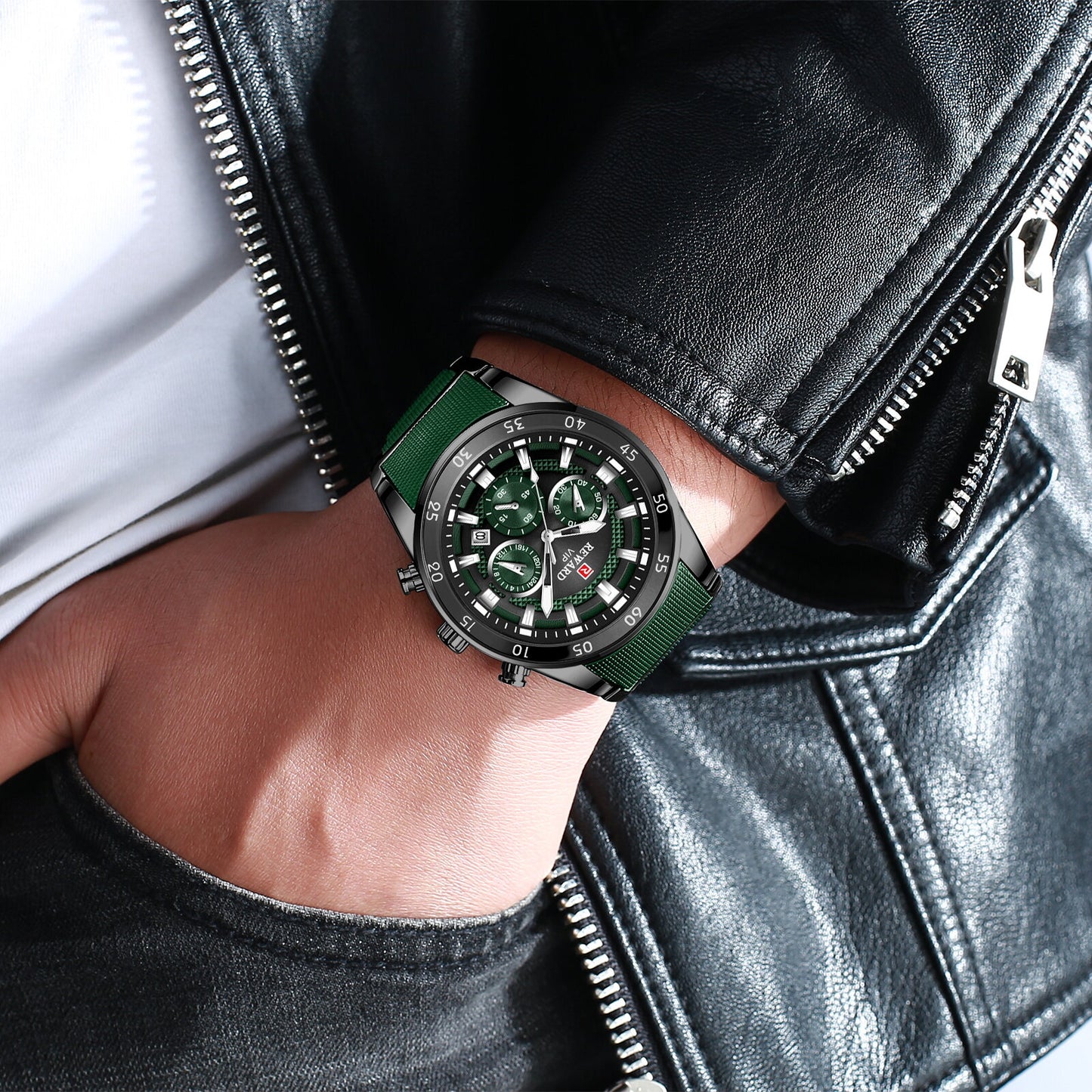 Reward VIP Luxury Chronograph Men’s Quartz Watch – Green Dial Edition