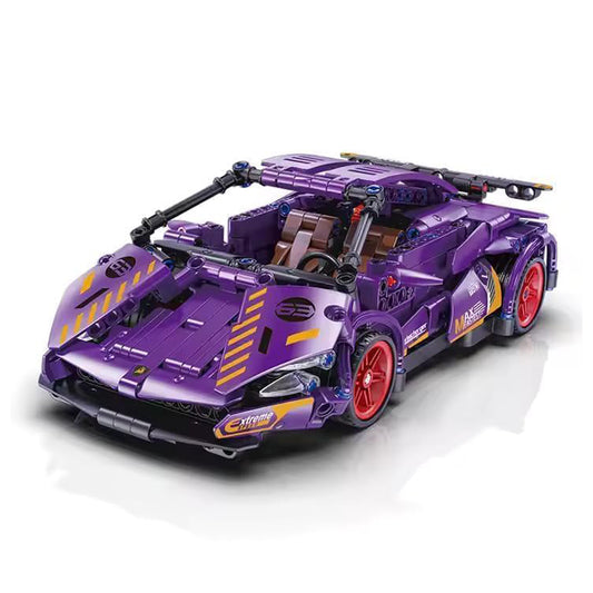 Purple Lambo 1:18 Scale Racing Pull-Back SuperCar Building Blocks Set