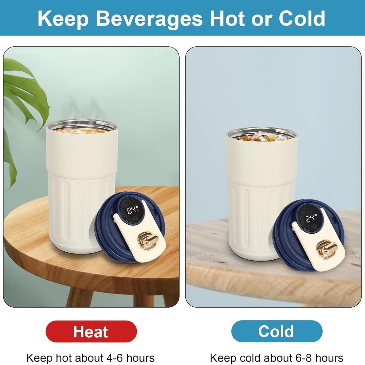 460ml Coffee Travel Mug With Temperature Display (White Blue)