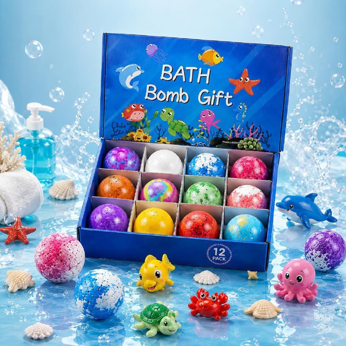 Kids Colorful Bath Bombs With Hidden Toys – 12 Pack