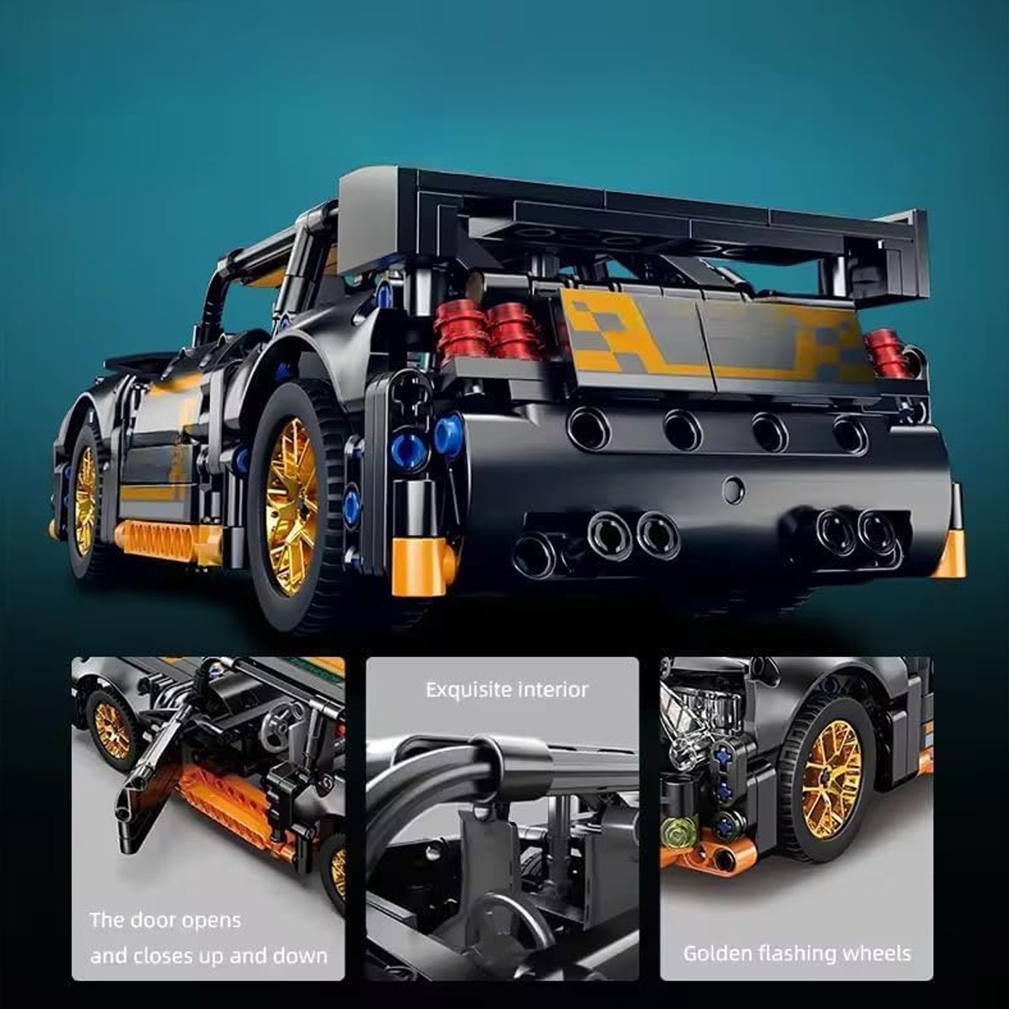 Orange Mustang 1:18 Scale Racing Pull-Back SuperCar Buliding Blocks Set