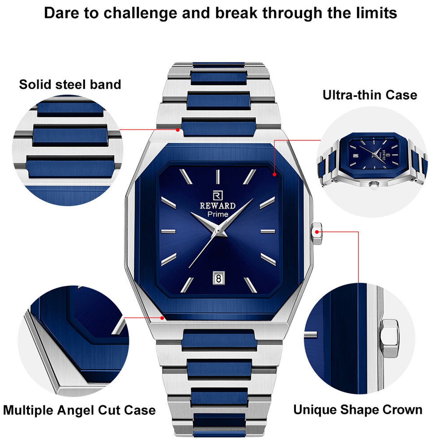 Reward Prime Men's Analog Quartz Watch – Silver & Blue