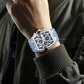 Men's Quartz Chronograph Silicone Watch – Silver Case, Blue Dial