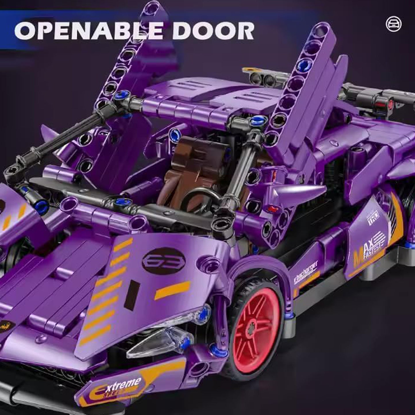 Purple Lambo 1:18 Scale Racing Pull-Back SuperCar Building Blocks Set