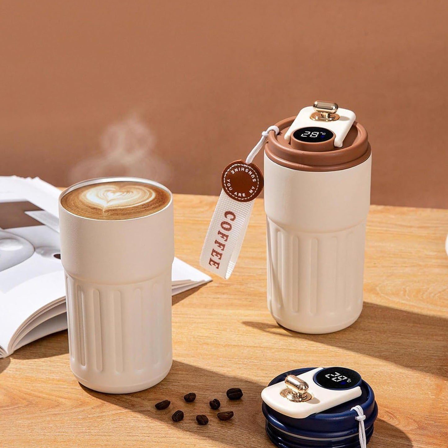 Digital Temperature Thermos Mug 460ml (White Brown)