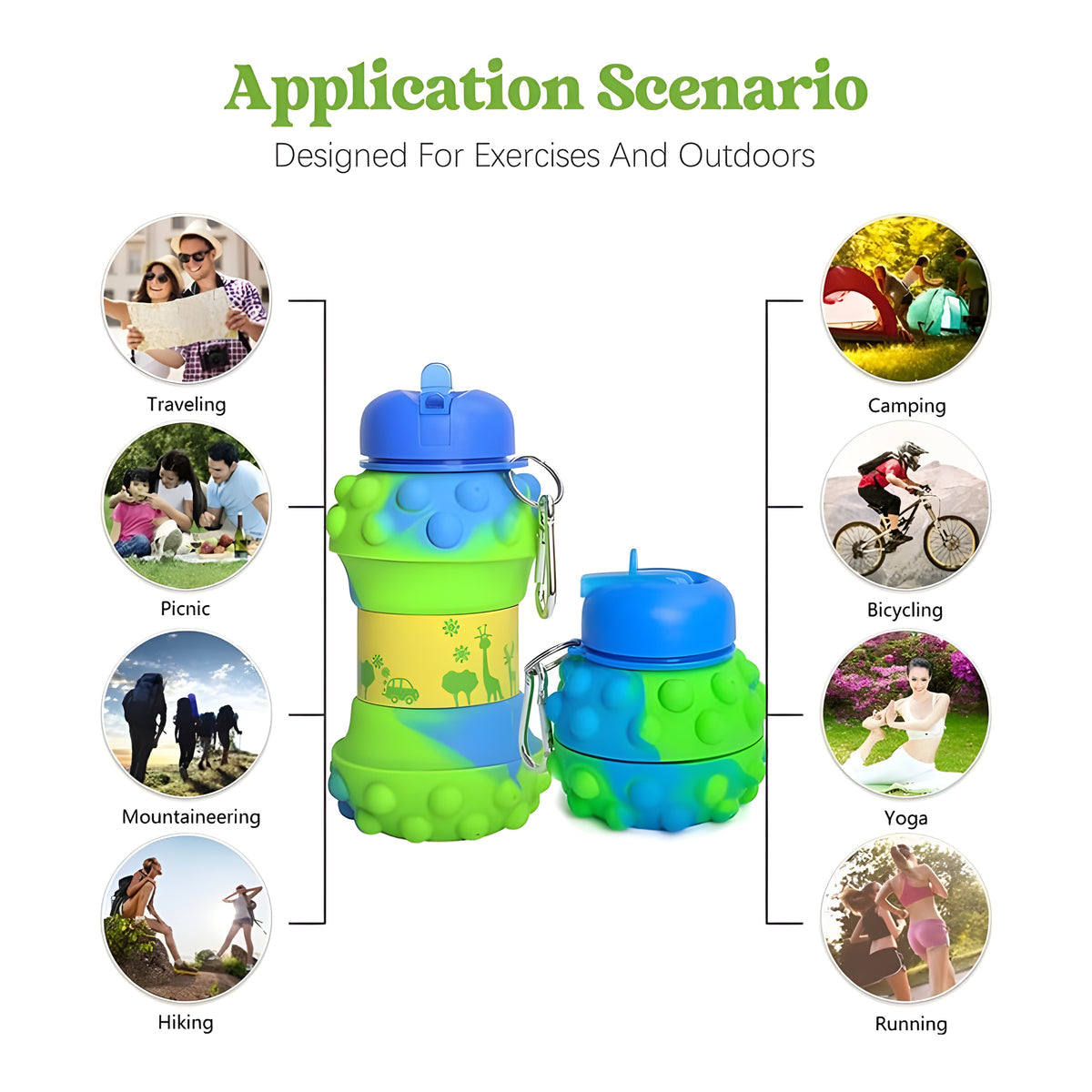 Green Dotted Folding Silicone Water Bottle