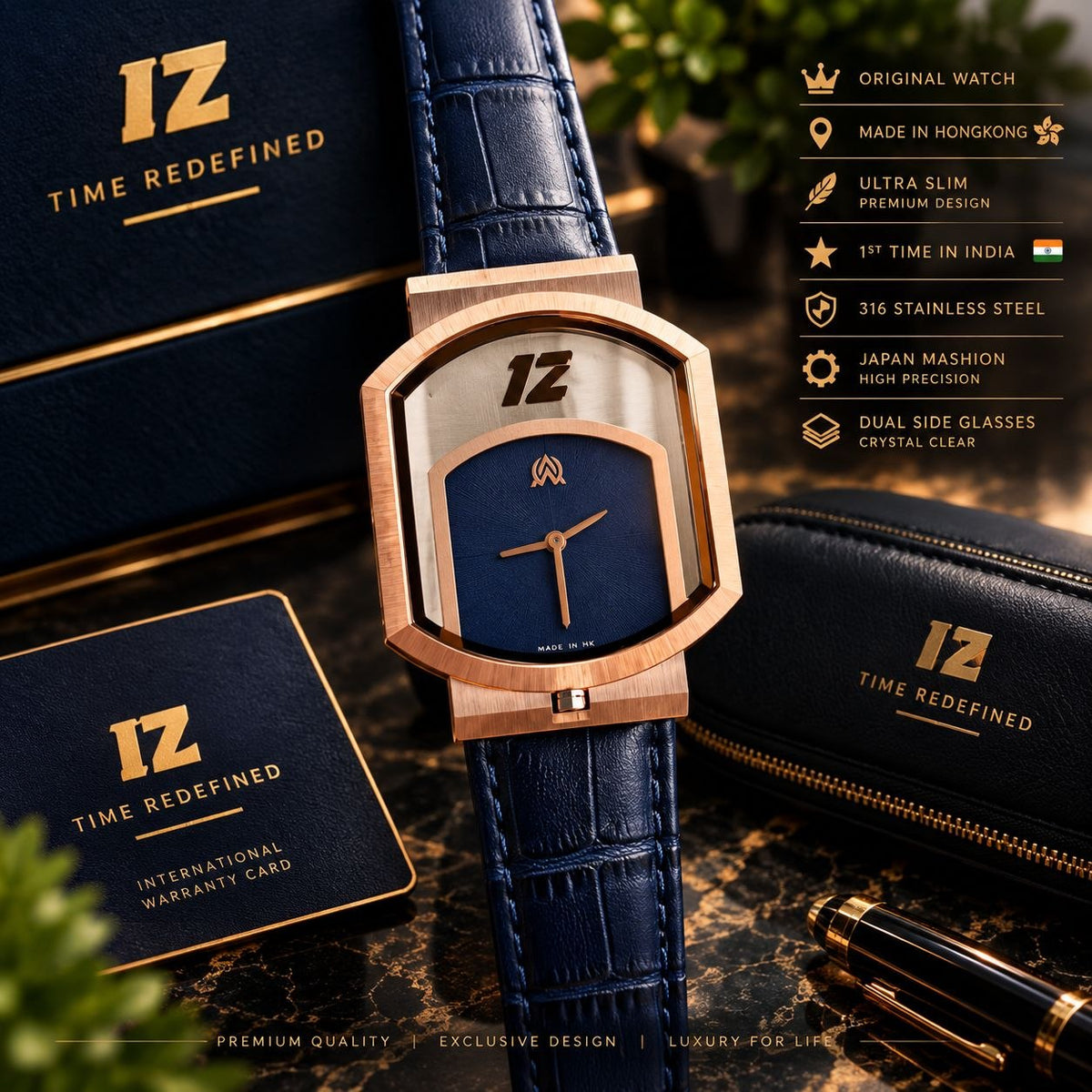 Ultra-Slim Men’s Luxury Watch Blue Rose-Gold
