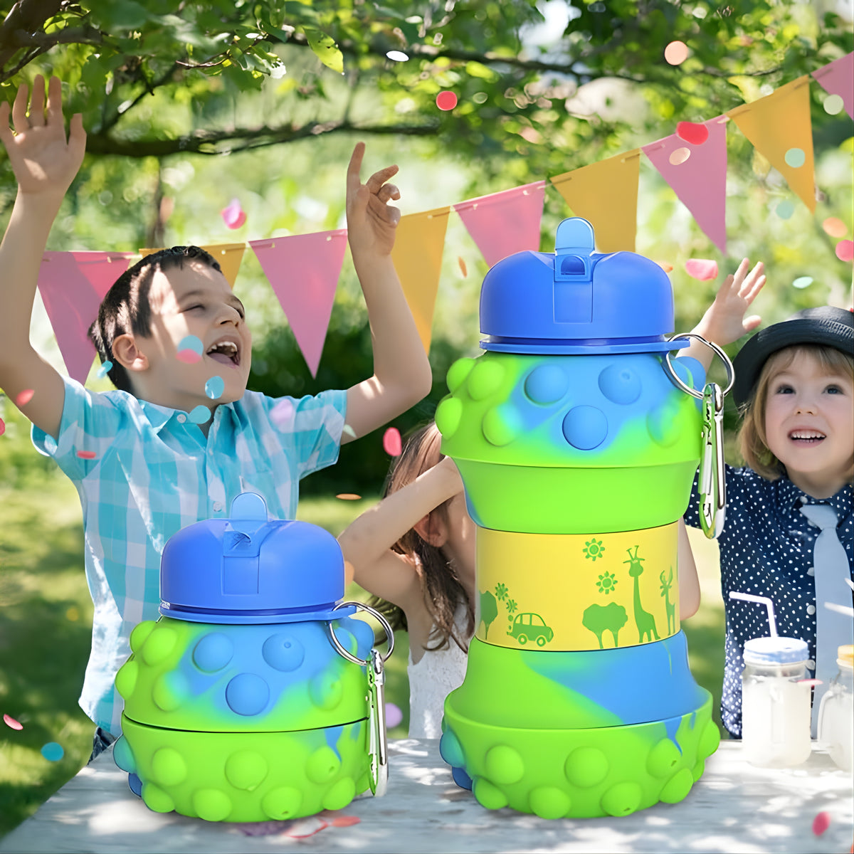 Green Dotted Folding Silicone Water Bottle